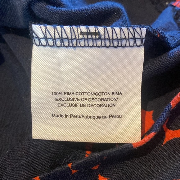 Tory Burch Logo Pima Cotton Scoop Neck S/S Floral T-Shirt Navy Red White SMALL - Picture 6 of 9